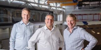 Daan Balk flanked by new Balk Shipyard CEO Even Kortmann (l) and CFP Ronald Frijling